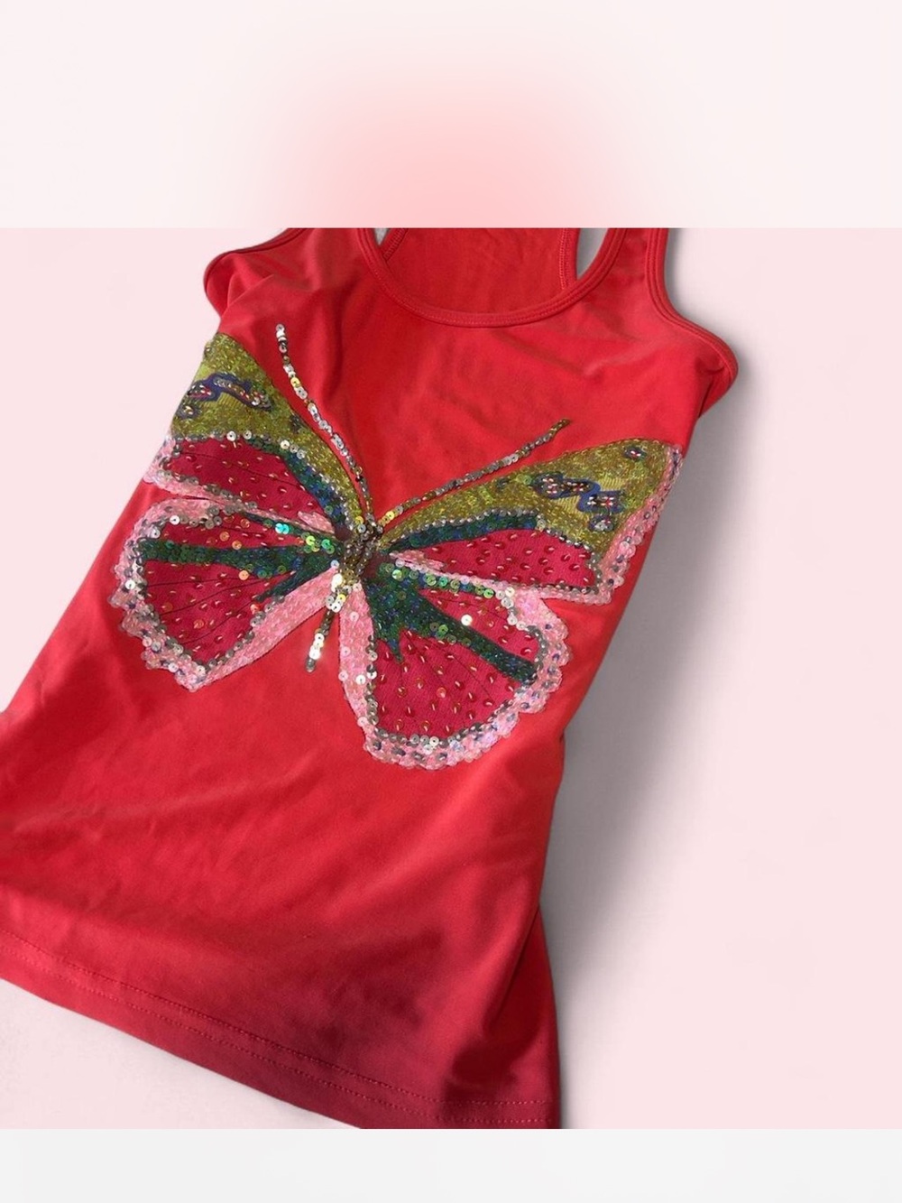 bebe Red Tank Top with Sequin Butterfly